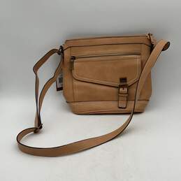 NWT Concept Womens Beige Leather Adjustable Strap Zipper Crossbody Bag Purse