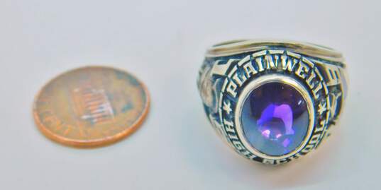 Vintage 10K White Gold Purple Sapphire Cabochon & Blue & White Enamel Class Ring 16.4g image number 4
