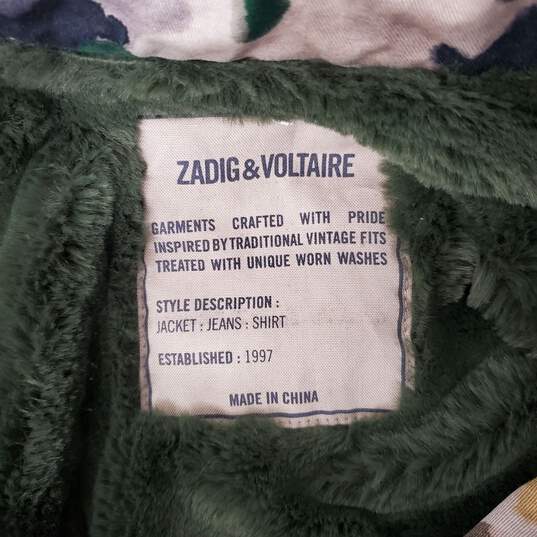 NWT Zadig & Voltaire Kris Camou Kaki Cotton Linen Hooded Parka Size SM image number 3