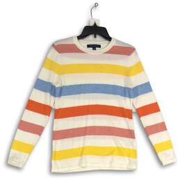 Tommy Hilfiger Womens White Striped Crew Neck  Long Sleeve Pullover Sweater Sz S