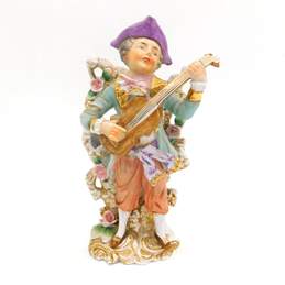 Vintage Camille Naudot French Porcelain Figurine Man Playing Instrument