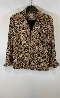 Chico's Womens Brown Leopard Print Long Sleeve Collared Full Zip Jacket Size 1P