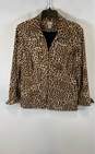 Chico's Womens Brown Leopard Print Long Sleeve Collared Full Zip Jacket Size 1P image number 1