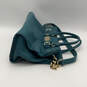 Womens Blue Leather Hamilton Inner Pockets Bottom Studs Snap Satchel Bag image number 4