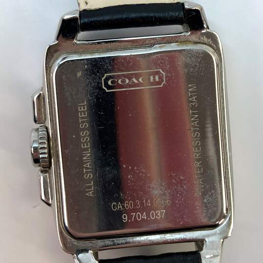 Designer Coach Black Leather Strap Rectangle Analog Dial Quartz Wristwatch image number 4