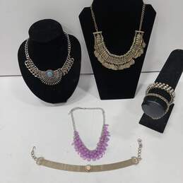 Rhinestone & Metal Costume Jewelry Collection Assorted 6pc Lot