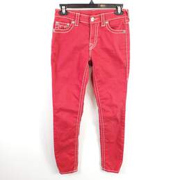 True Religion Women Red/White Stitched Jeans Sz 27