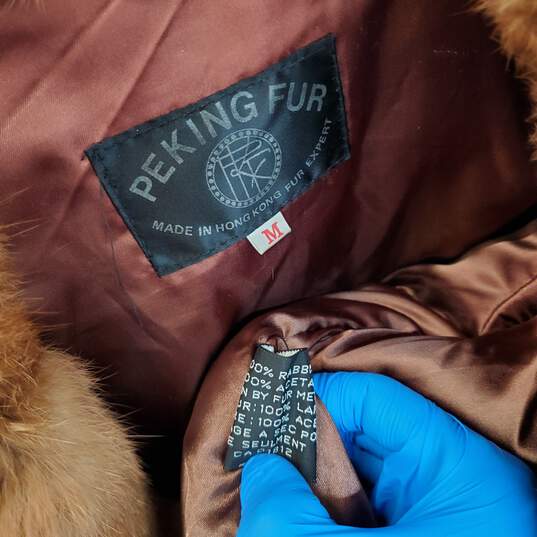 Wm VTG. Peking Fur Brown Coat Mid Length Sz M Hong Kong image number 3