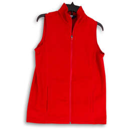 Womens Red Stretch Pockets Sleeveless Full-Zip Fleece Jacket Size Small
