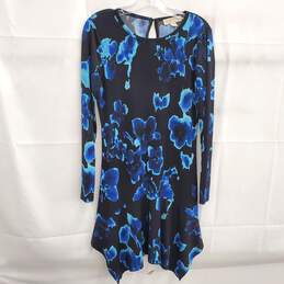 Michael Kors Black Blue Handkerchief Hem Long Sleeve Dress Women's Size Small