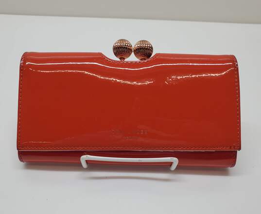 Ted Baker Bobble Snap Patent Leather Matinee Wallet in Brilliant Orange-Red image number 1