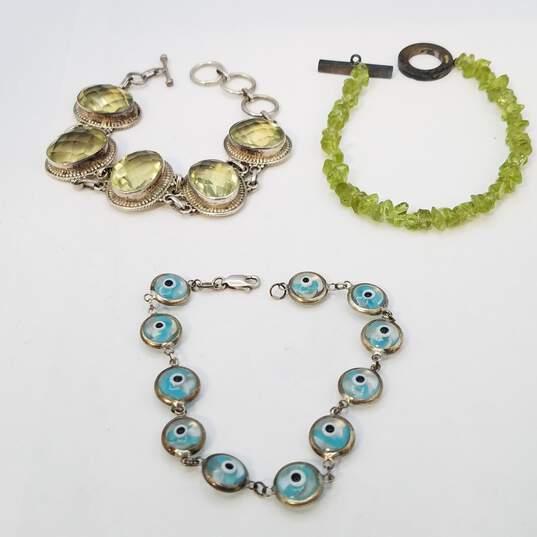 Sterling Silver Glass Green Gemstone Bracelet Bundle 3 Pcs 58.5g image number 1