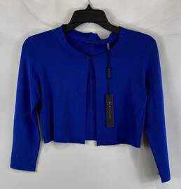 NWT Elie Tahari Womens Blue Knitted Classic Short Cardigan Sweater Size Small