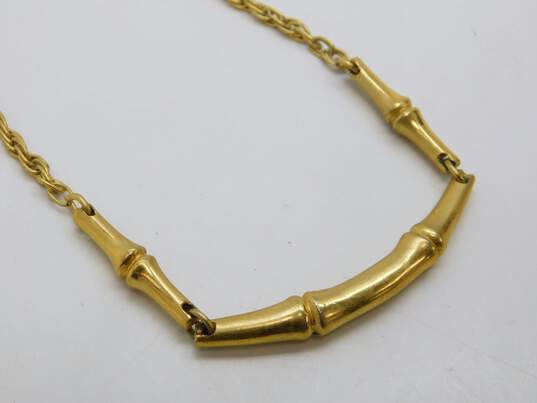 Vintage Crown Trifari Gold Tone Bamboo Pendant Necklace 23.8g image number 3