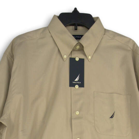NWT Mens Beige Collared Long Sleeve Button-Up Shirt Size 16 34/35 image number 3