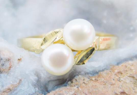 14K Yellow Gold Pearl Toi Et Moi Ring 1.7g image number 1