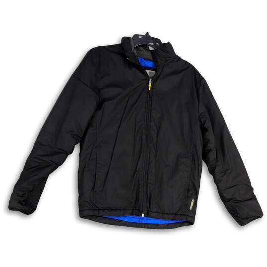 Mens Black Long Sleeve Mock Neck Pockets Full-Zip Windbreaker Jacket Size S image number 1