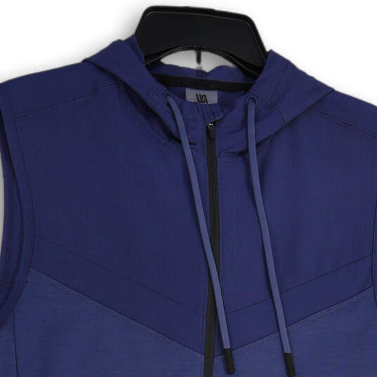 Mens Blue Sleeveless Drawstring Hooded Activewear Full-Zip Vest Size M image number 3