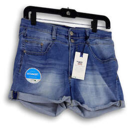 NWT Womens Blue Denim Medium Wash High Rise Pockets Shorty Mom Shorts Sz 11