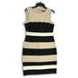 Womens Beige White Black Striped Sleeveless Back-Zip Sheath Dress Size 8 image number 1