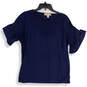 Womens Blue Round Neck Short Sleeve Pullover Blouse Top Size L image number 1