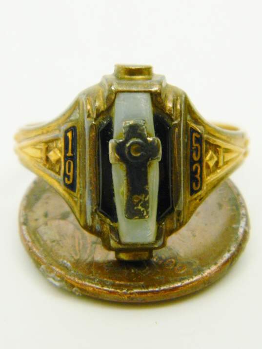 Vintage 10K Yellow Gold Mother of Pearl & Onyx Class Ring 4.0g image number 6