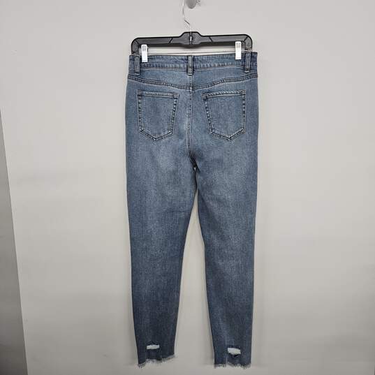 Blue Denim Distressed Straight Leg Jeans image number 2