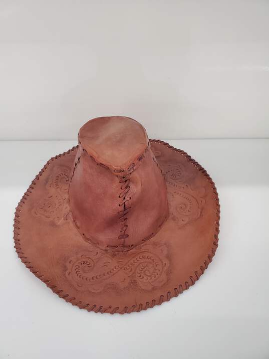 Women Handmade Brown Leather Hat used (unbranded) image number 1