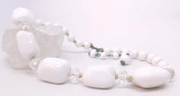 Vintage & Japan Silvertone White Milk Glass & Faceted Crystals Beaded & Multi Strand Layering Necklaces 152.3g alternative image