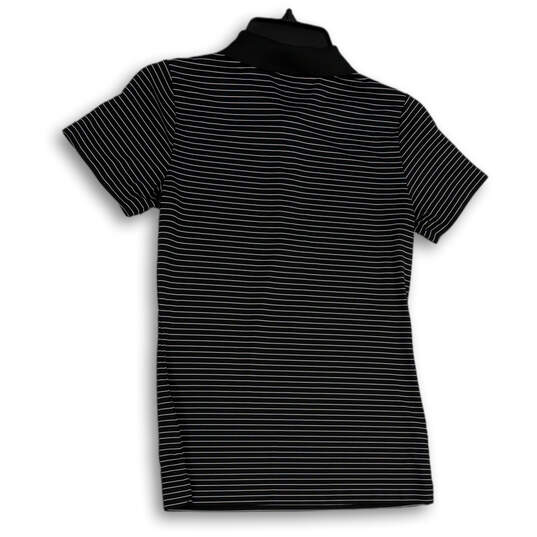 Mens Black White Striped Short Sleeve Button Front Golf Polo Shirt Size XS image number 4