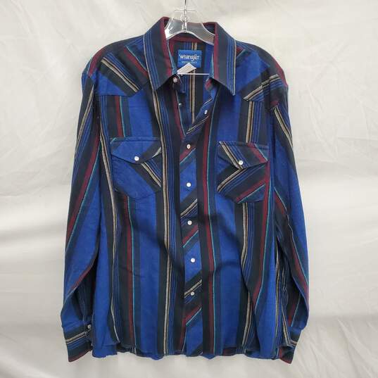 VTG Wrangler MN's 100% Cotton Multi Color Pearl Snap Shirt Size XL image number 1