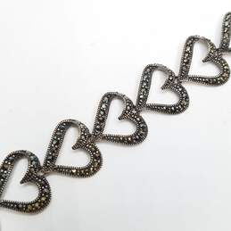 Sterling Silver Marcasite Open Heart Link 7 3/4in Bracelet 13.8g alternative image