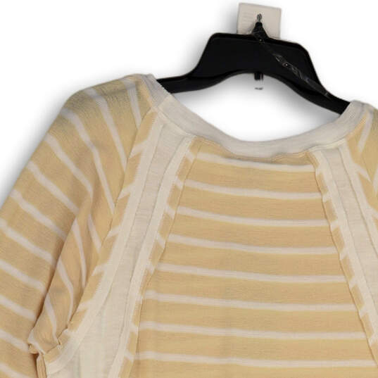 NWT Womens Yellow White Knitted Striped Long Sleeve Pullover Sweater Size S image number 4