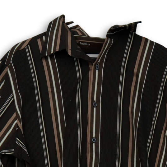 Mens Brown Striped Long Sleeve Spread Collar Button-Up Size X-Large image number 3