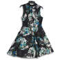 Womens Black Floral Sleeveless V-Neck Back Zip A-Line Dress Size 8 image number 1
