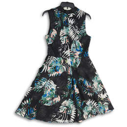 Womens Black Floral Sleeveless V-Neck Back Zip A-Line Dress Size 8