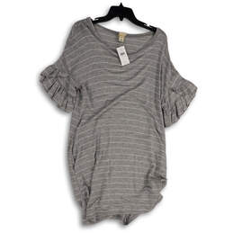 NWT Womens Gray Striped Flutter Sleeve Pullover T-Shirt Dress Size Medium
