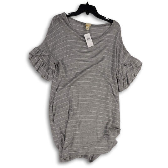 NWT Womens Gray Striped Flutter Sleeve Pullover T-Shirt Dress Size Medium image number 1