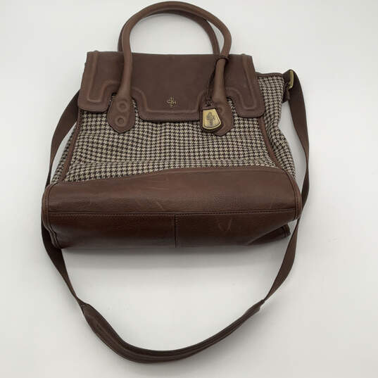 NWT Womens Brown Beige Houndstooth Inner Pockets Double Handed Satchel Bag image number 1
