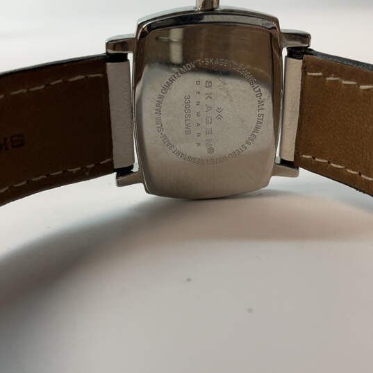 Designer Skagen 330SSLWB Silver-Tone Leather Strap Square Analog Wristwatch image number 4