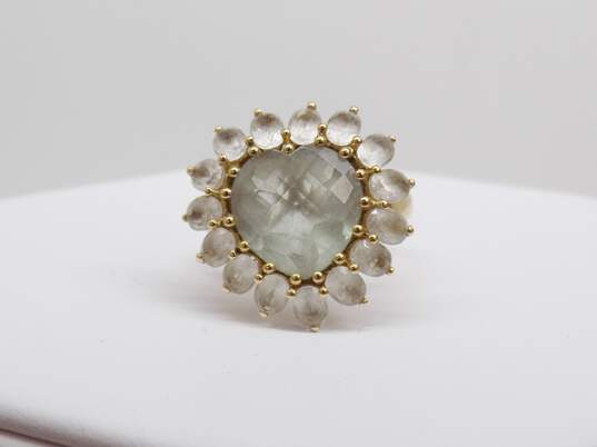 10K Gold Faceted Aquamarine Heart & Clear Topaz Halo Statement Ring 6.3g image number 1