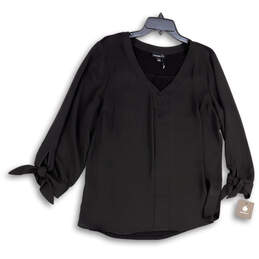 NWT Womens Black 3/4 Sleeve Knot V-Neck Pullover Blouse Top Size X-Large