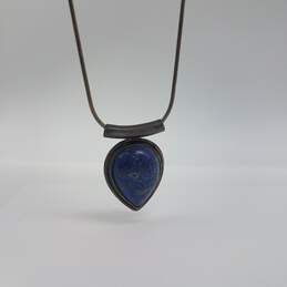 Sterling Silver Blue Agate Pendant 26 Inch Necklace 23.3g