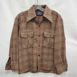 VTG Pendleton MN's 100% Virgin Wool Brown Plaid Button Long Sleeve Shirt Size M