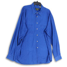 Mens Blue Regular Fit Long Sleeve Chest Pockets Button-Up Shirt Size XXL