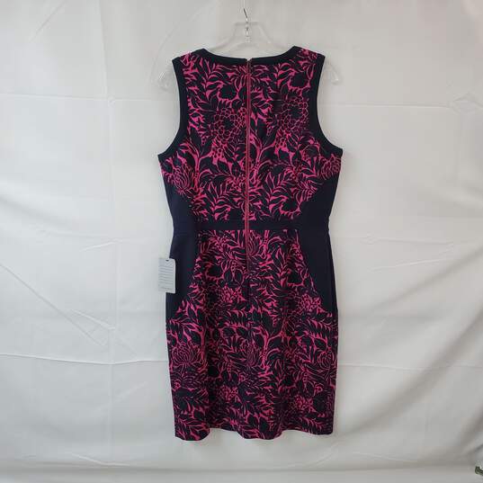 Adrianna Papell Magenta & Navy Blue Floral Patterned Sleeveless Midi Shift Dress WM Size 12 NWT image number 2