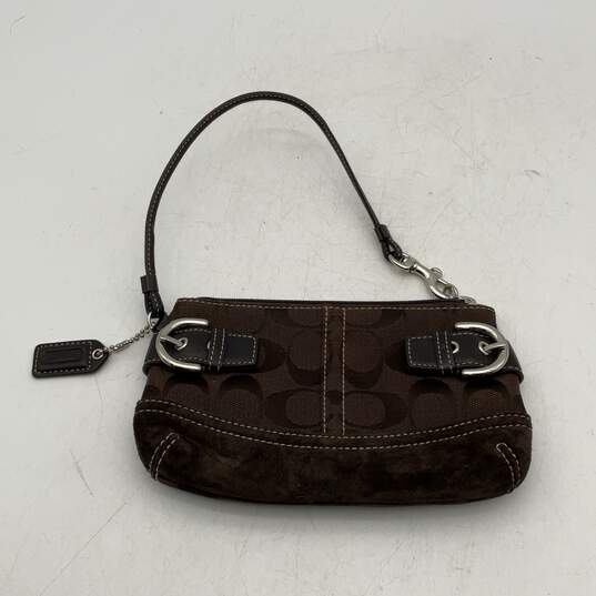 Coach Womens Brown Signature Print Logo Charm Coin Wristlet Wallet Purse image number 2
