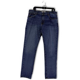 Mens Blue Denim Medium Wash Pockets Stretch Straight Leg Jeans 36X34