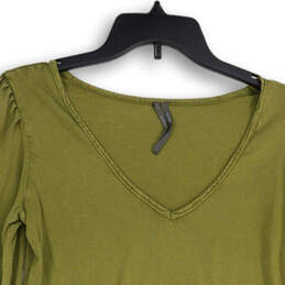 Womens Green Long Sleeve V-Neck Pullover Blouse Top Size Small