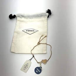 NWT Designer Fossil Gold-Tone Rhinestone Heart Chain Bracelet With Dust Bag alternative image